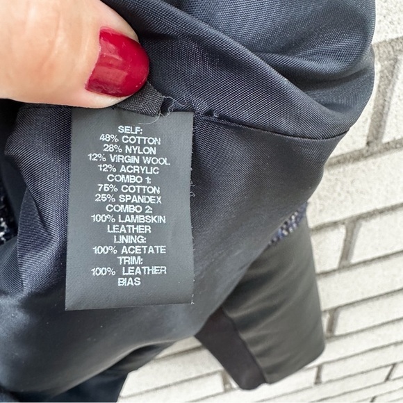 Yigal Azrouël Wool Tweed Moto Jacket Lambskin Leather Asymmetrical Zip Blazer - Picture 8 of 11